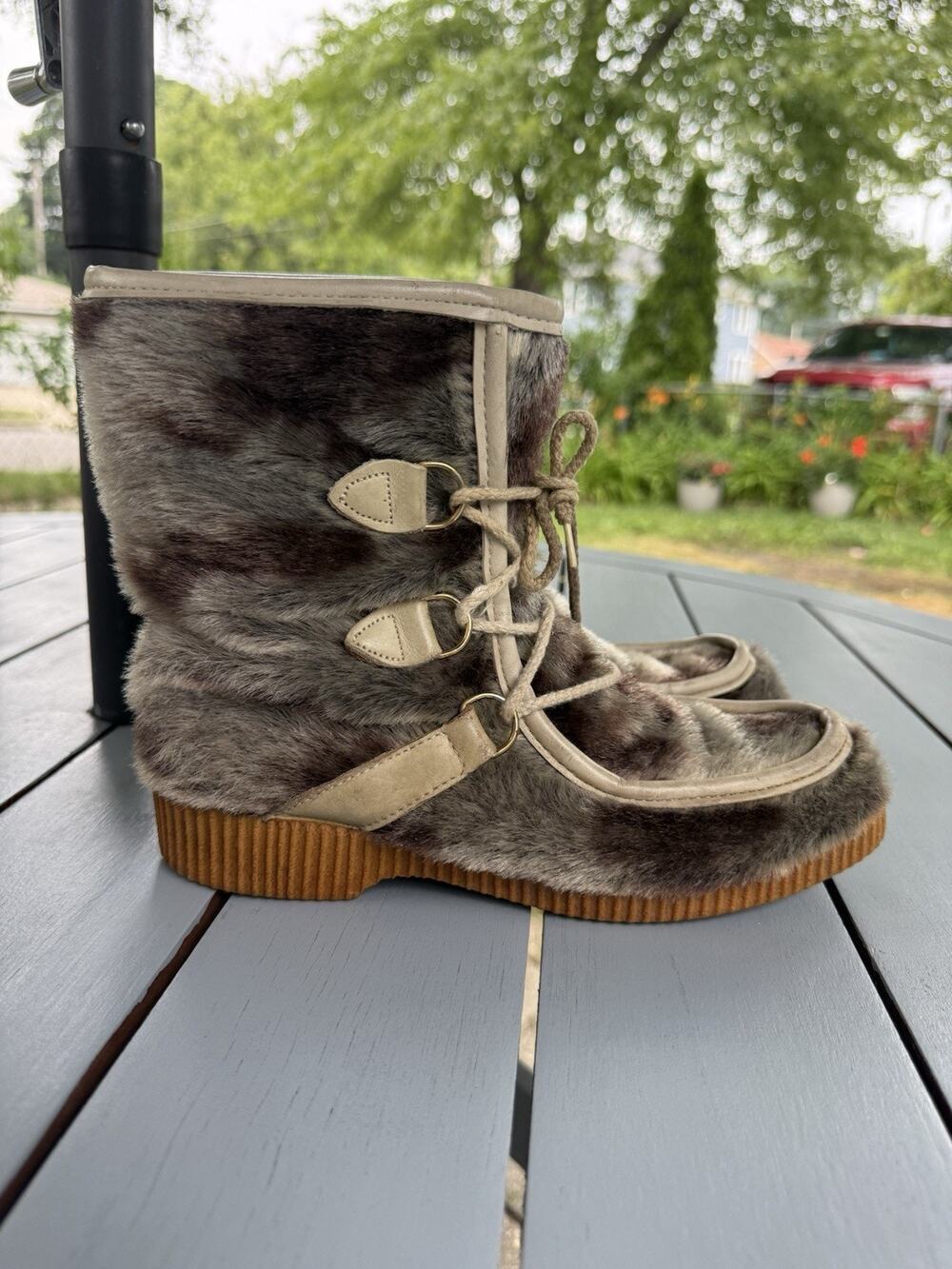 Vintage Foremost Professional Faux Fur Snow Boots Womens Size 7 Apres Ski Fluffy